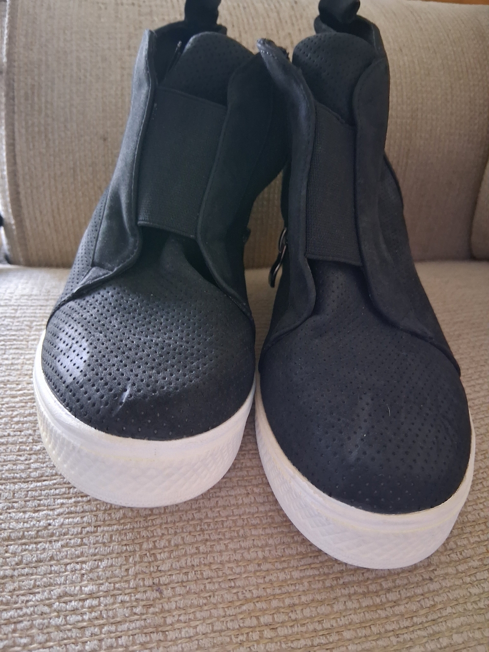 CCOCCI Black Perforated Slip-On Platform Sneakers with White Sole